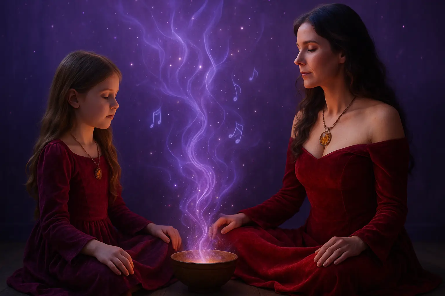 MOther and daughter practicing Sedir together